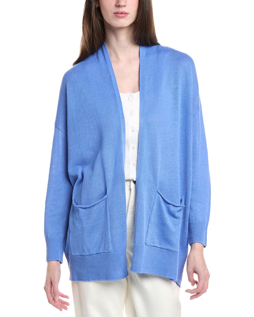 Eileen Fisher Open Front Linen-blend Cardigan In Blue