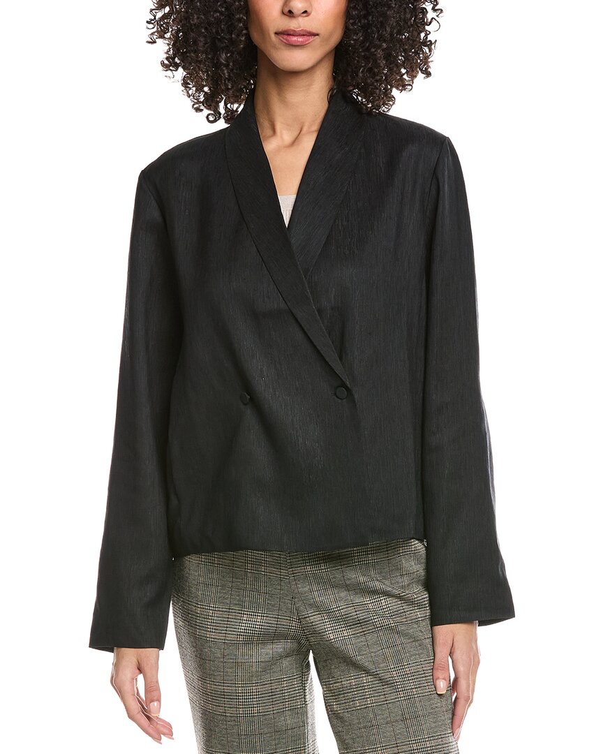 Eileen Fisher Shawl Collar Linen & Silk-blend Jacket In Black