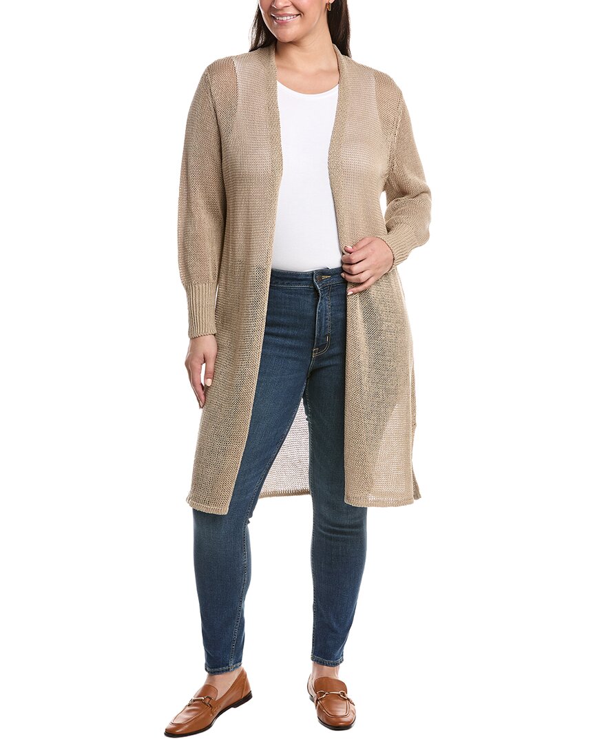 Eileen Fisher Plus Long Linen-blend Cardigan In Brown