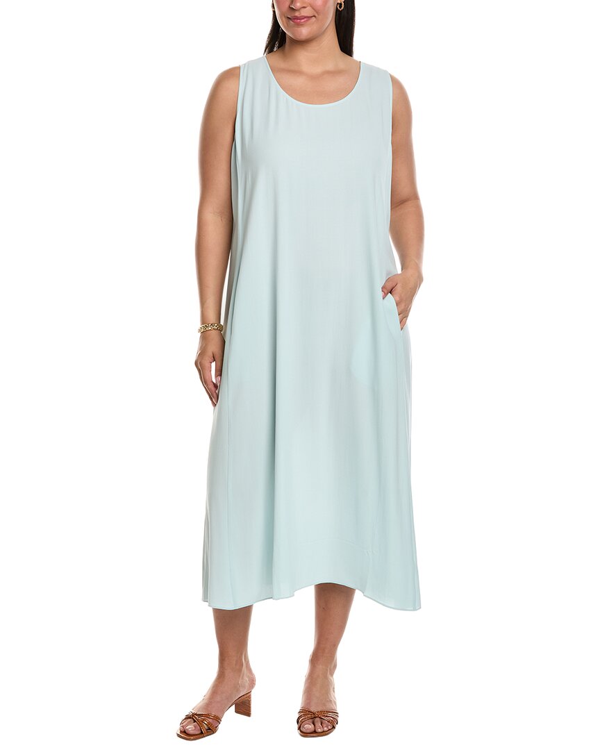 Eileen Fisher Plus Scoop Neck Silk Flare Dress In Blue