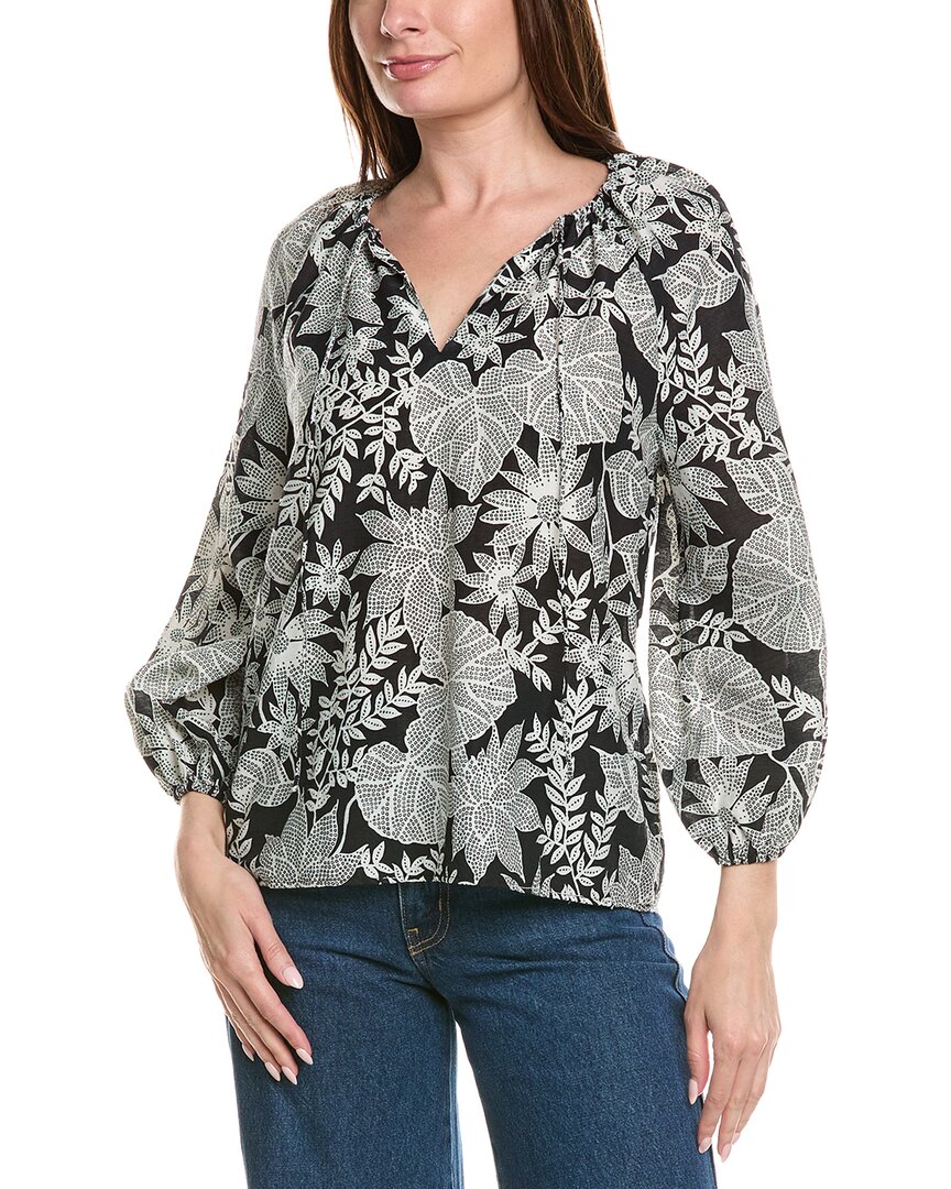 Brooks Brothers Balloon Sleeve Linen-blend Blouse In Black