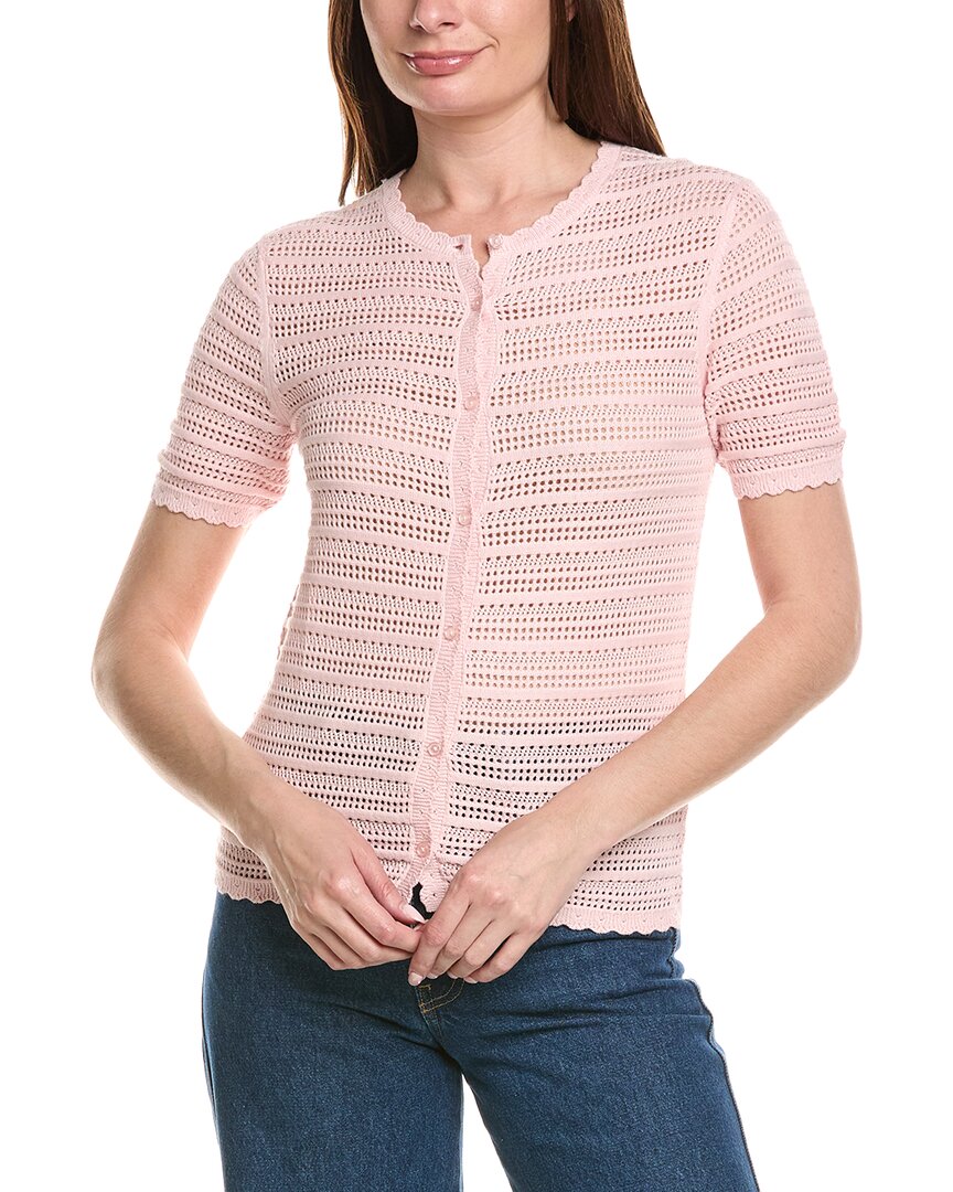 Brooks Brothers Pointelle Cardigan In Pink