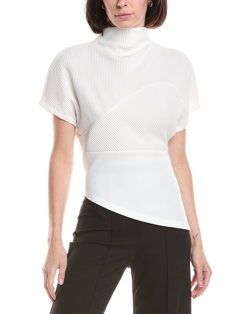 Kenneth Cole Asymmetrical Mock Neck Plisse T-shirt In Yellow