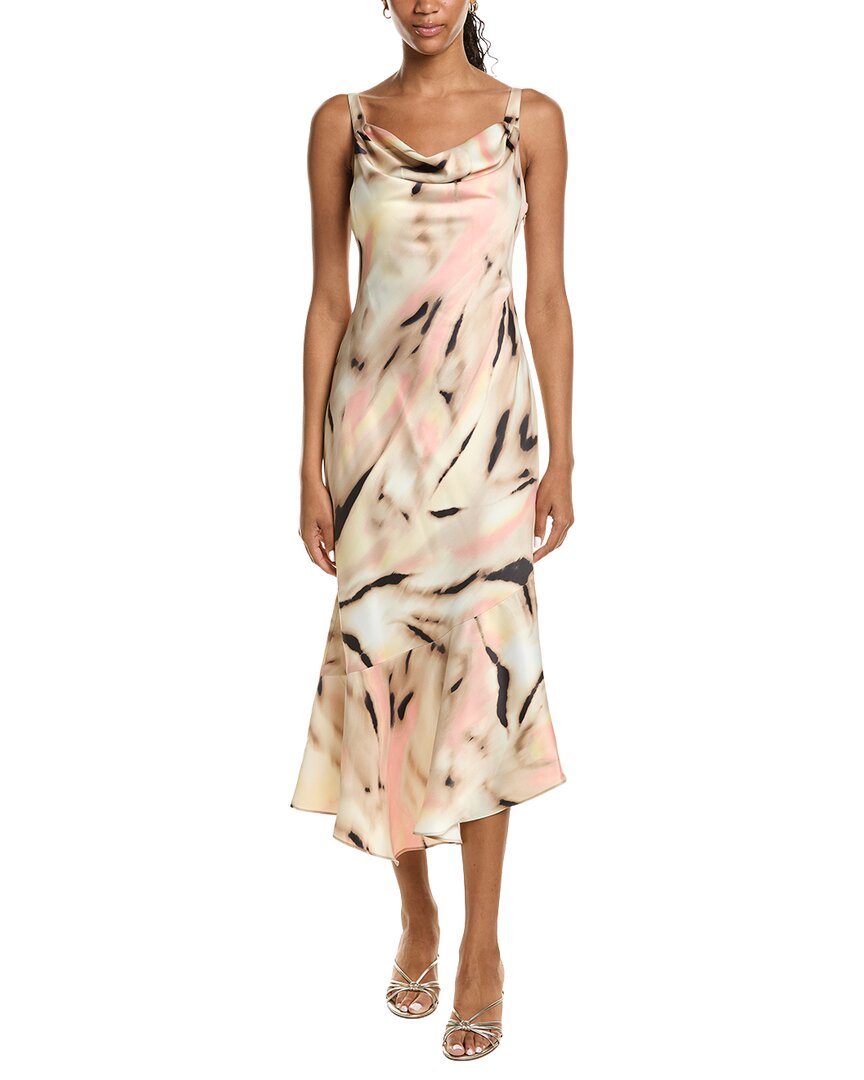 Kenneth Cole Asymmetric Hem Cowl Front Dress In Multi
