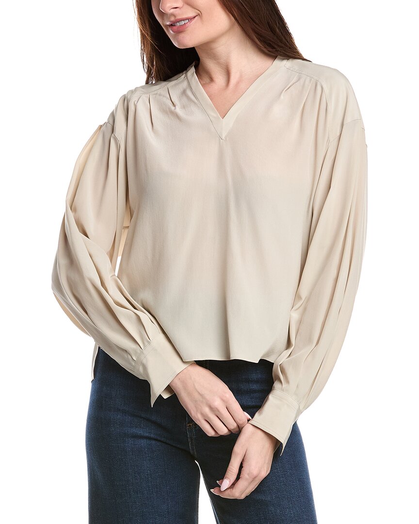 Brunello Cucinelli High-low Silk Blouse In Beige