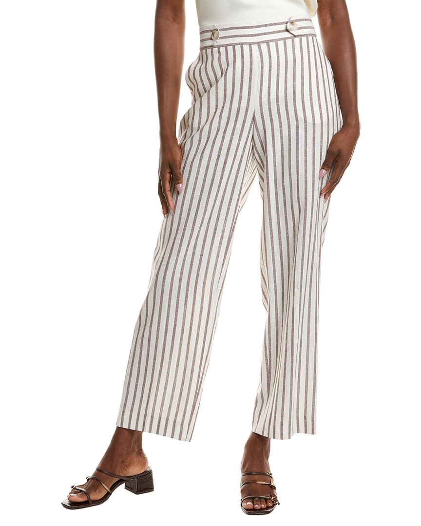 Anne Klein High Rise Linen-blend Wide Leg Pant In White