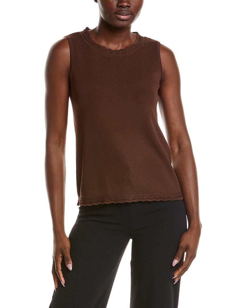 Anne Klein Pointelle Trim Sweater Tank In Brown