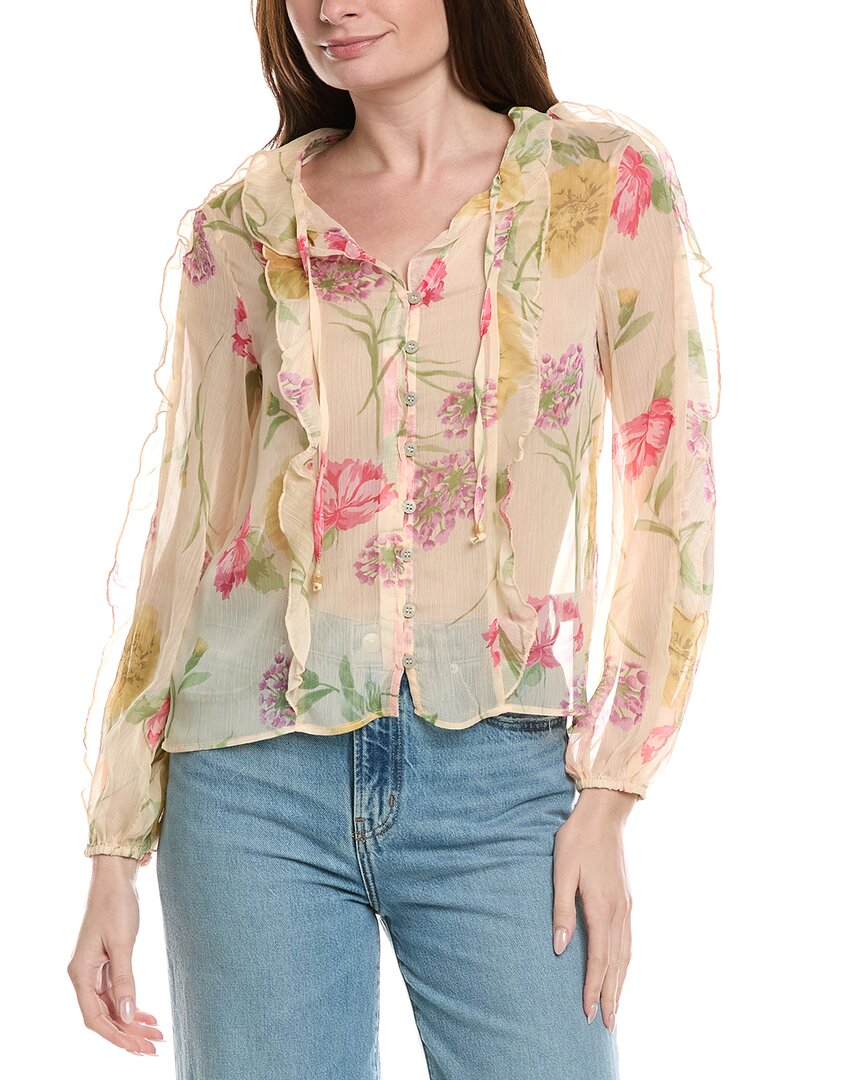 Industry Ruffle Printed Sheet Button-down Blouse In Yellow