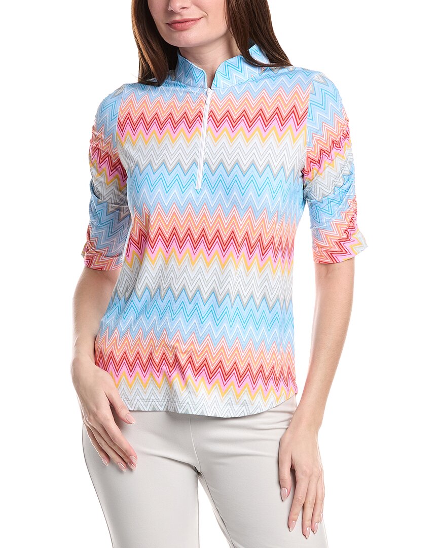 Ibkul Ruched Elbow Sleeve Mandarin Collar Top In Pink