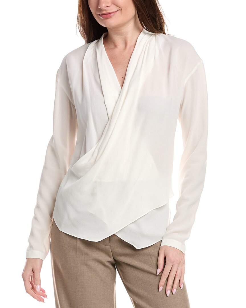 Brunello Cucinelli Surplice Silk Blouse In White