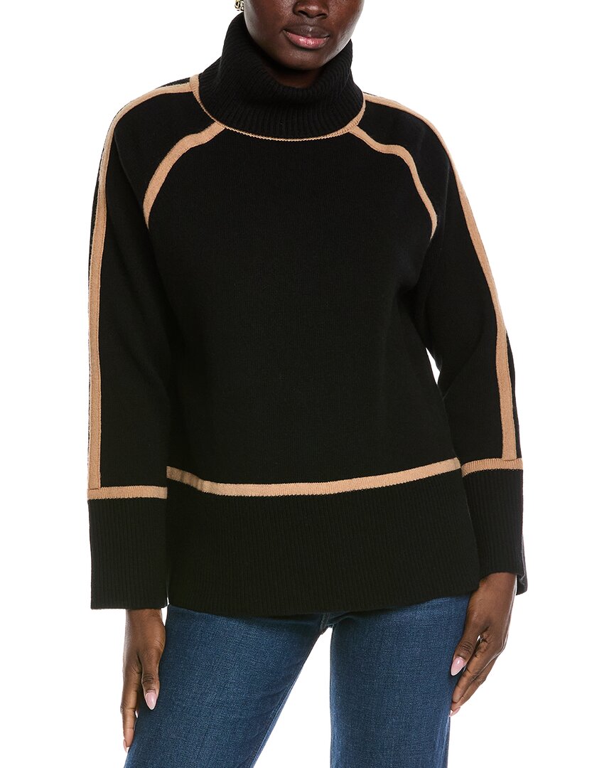 Reiss Gianna Geometric Roll Neck Wool Sweater In Black/camel