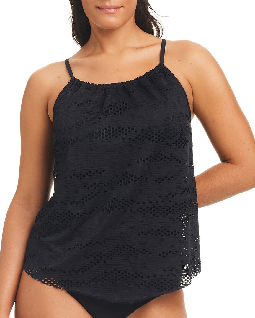 Beyond Control Swimwear Textured Solids High Neck Tankini In Black