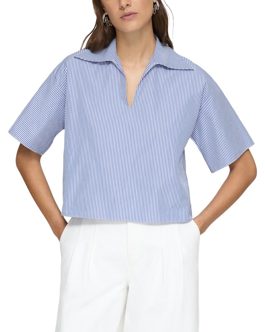 Lafayette 148 New York Wide Point Collar Popover Blouse In Blue
