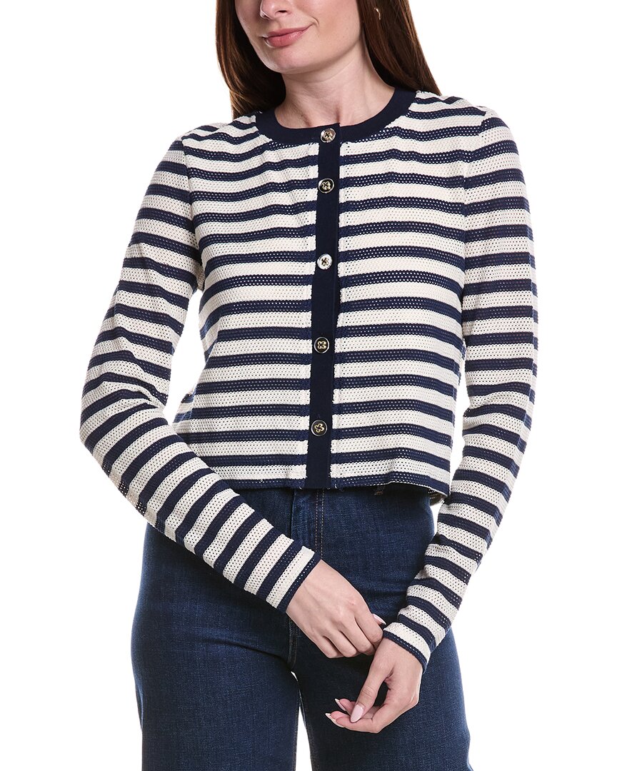 Ramy Brook Cambria Sporty Stripe Cardigan In Navy