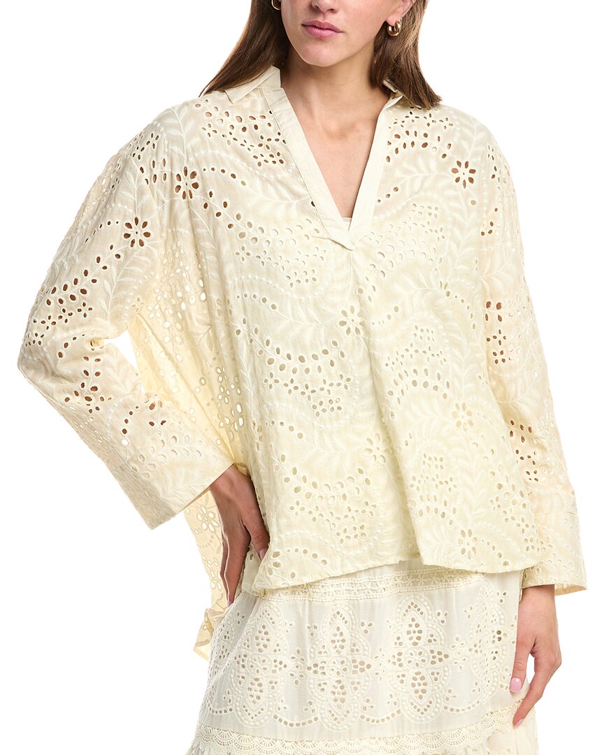 Colette Rose Eyelet Lace V-neck Top In White