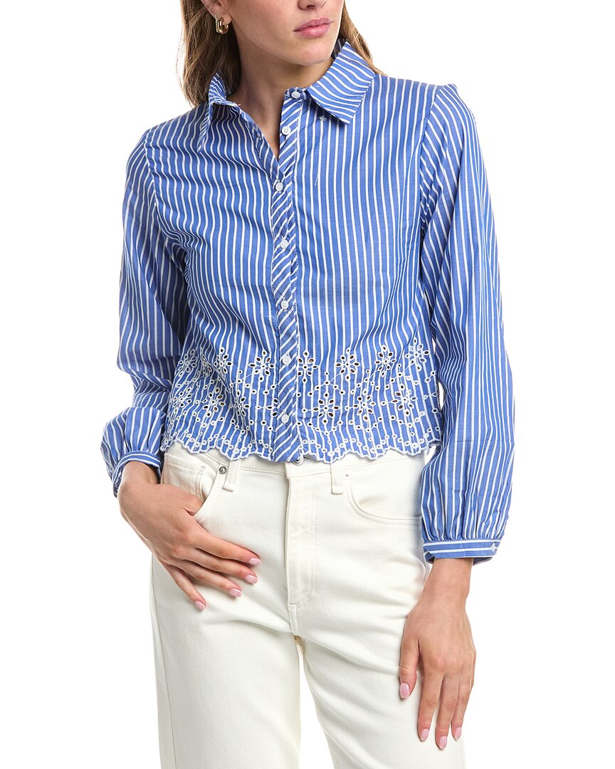 Colette Rose Eyelet Lace Button Front Top In Blue