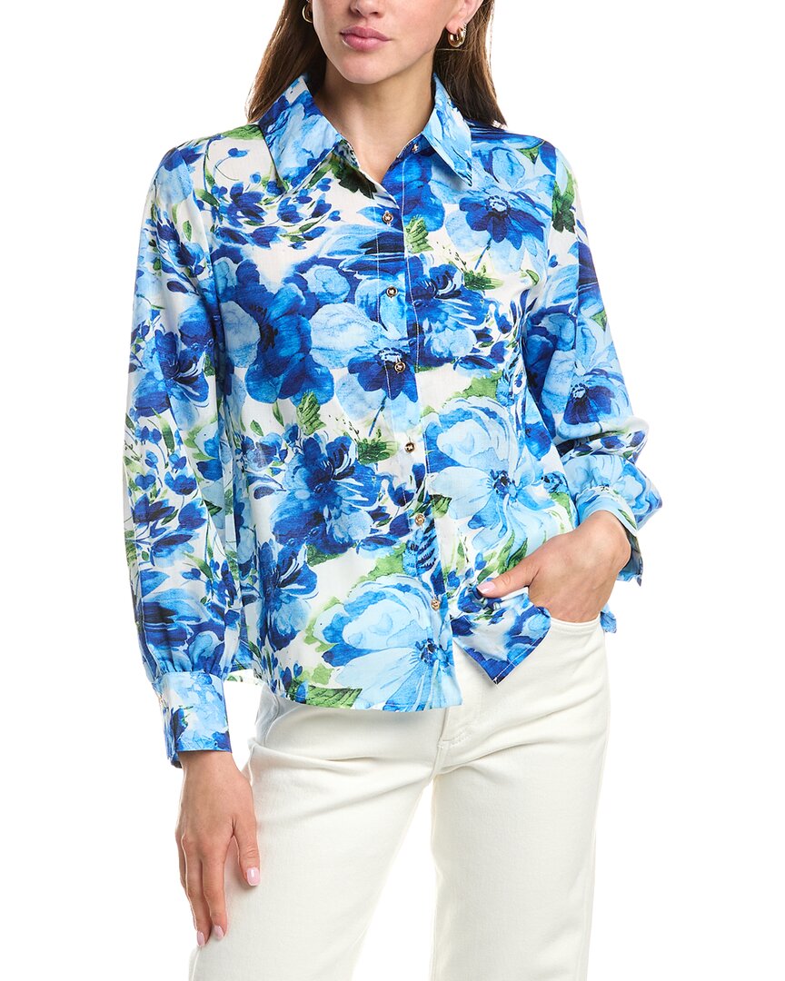 Colette Rose Button Front Top In Blue