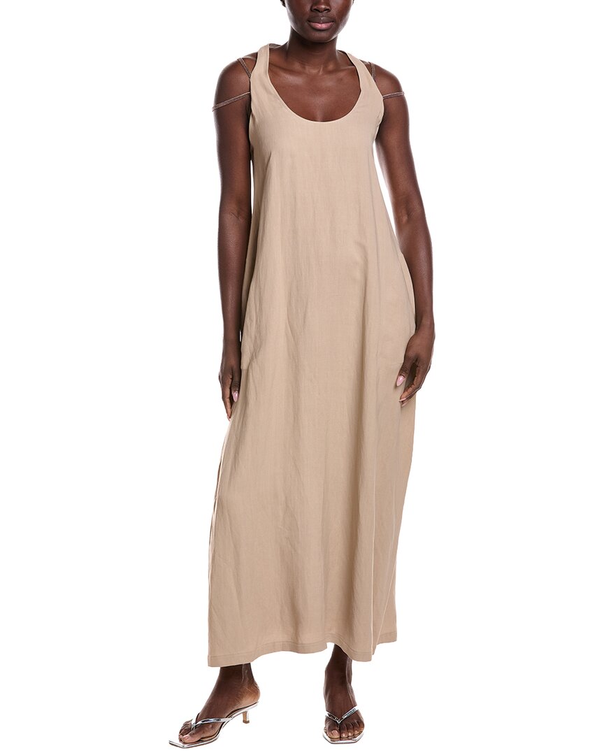 Brunello Cucinelli Linen-blend Maxi Dress In Beige