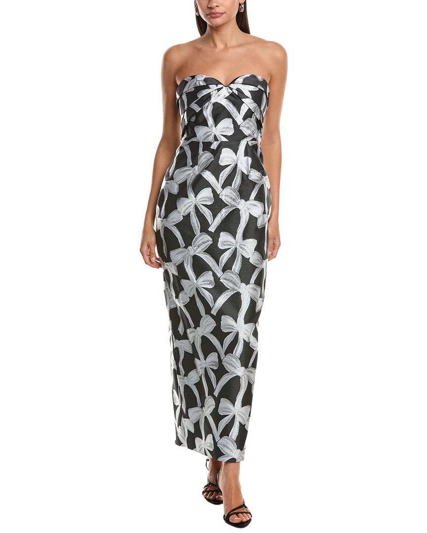 Milly Donna Ribbon Jacquard Heart Neck Dress In Black