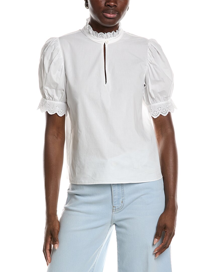 Frame Denim The Eyelet Inset Blouse In White