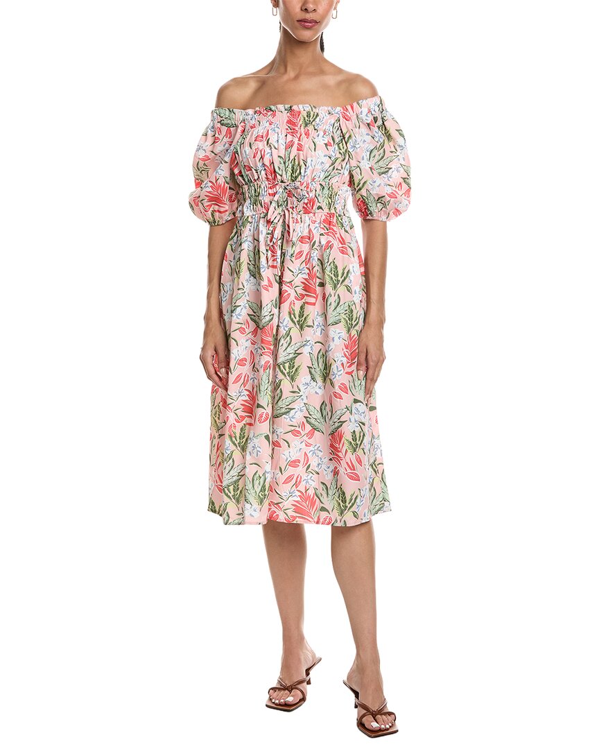 Abbey Puff Sleeve Midi Dress In Multi