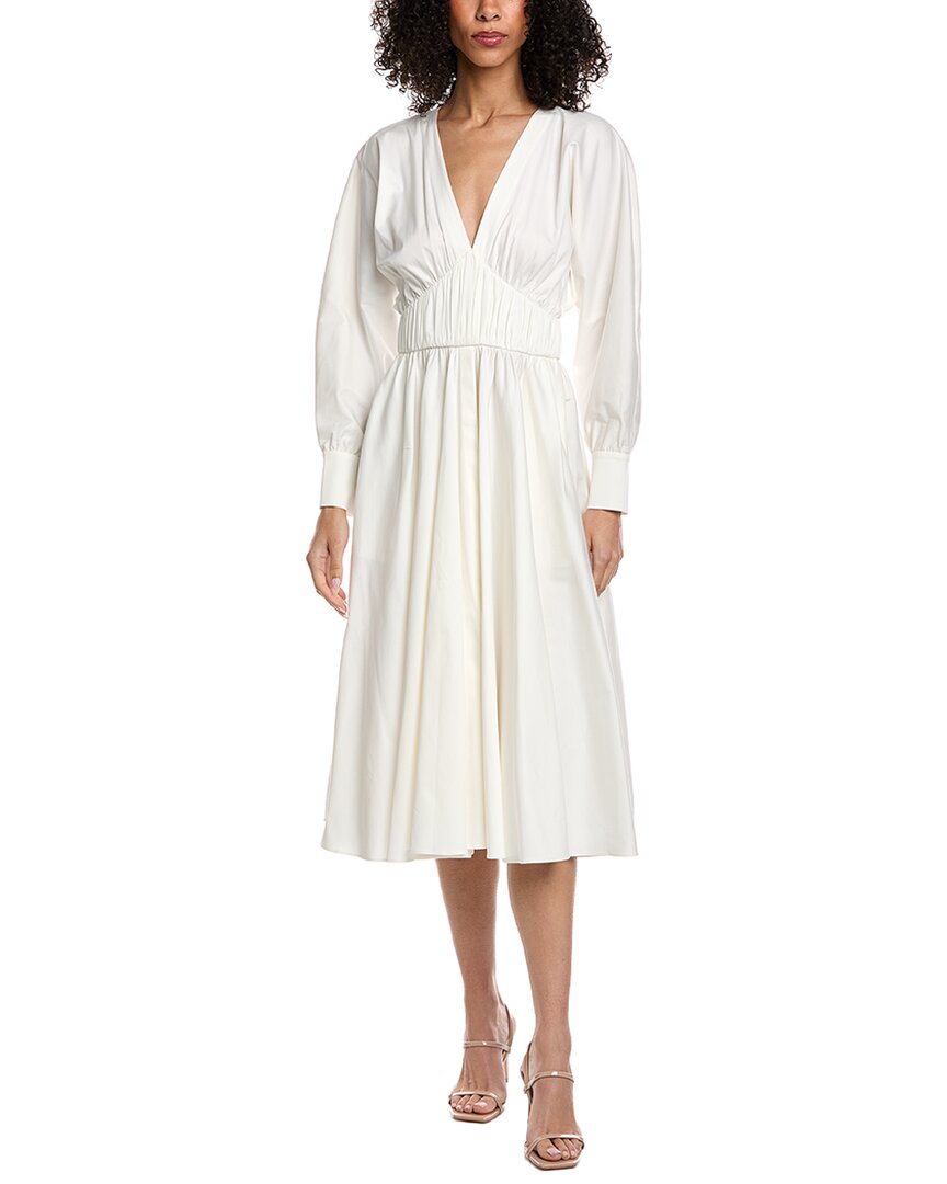 Alexis Viro Gathered Cotton-blend Midi Dress In White