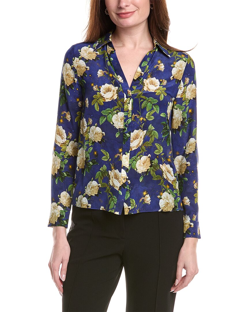 Alice And Olivia Alice + Olivia Eloise Button Down Silk Blouse In Blue