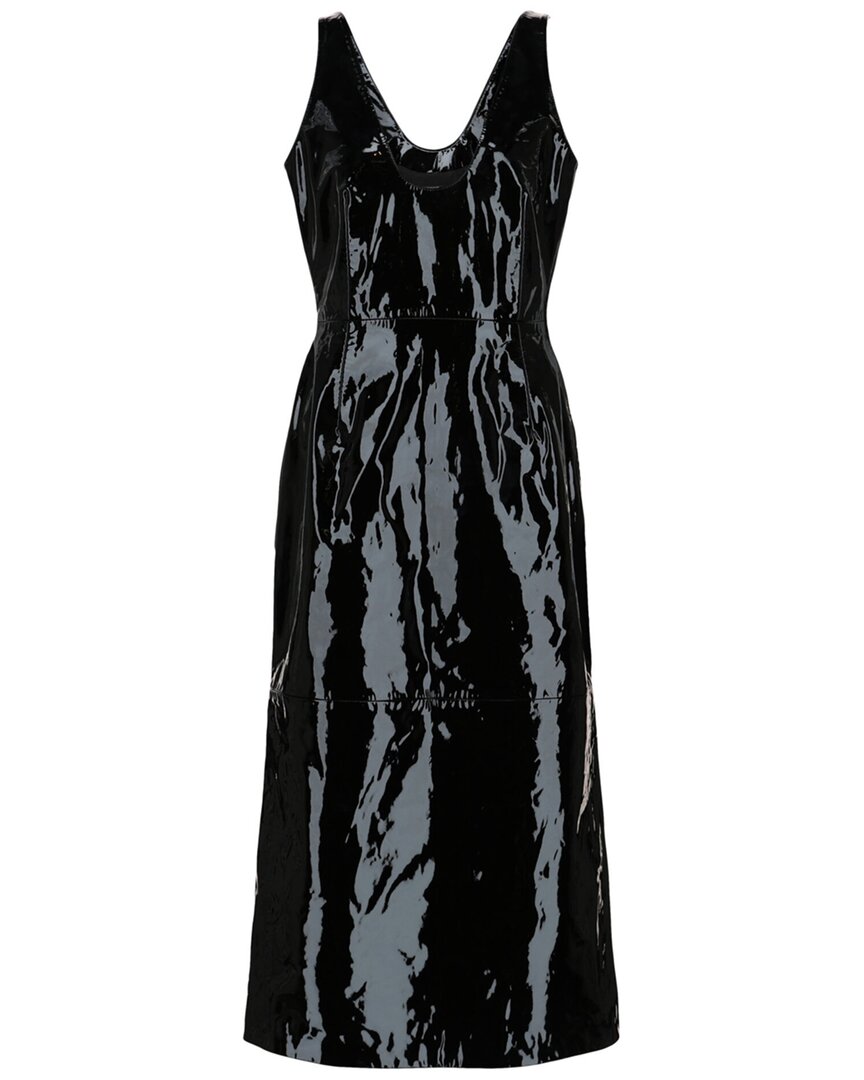 Ferragamo Scoop Neck Patent Leather Midi Dress