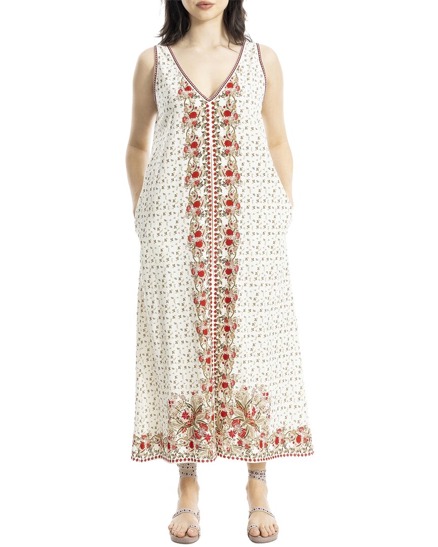 Max Studio V-neck Linen-blend Maxi Dress In White