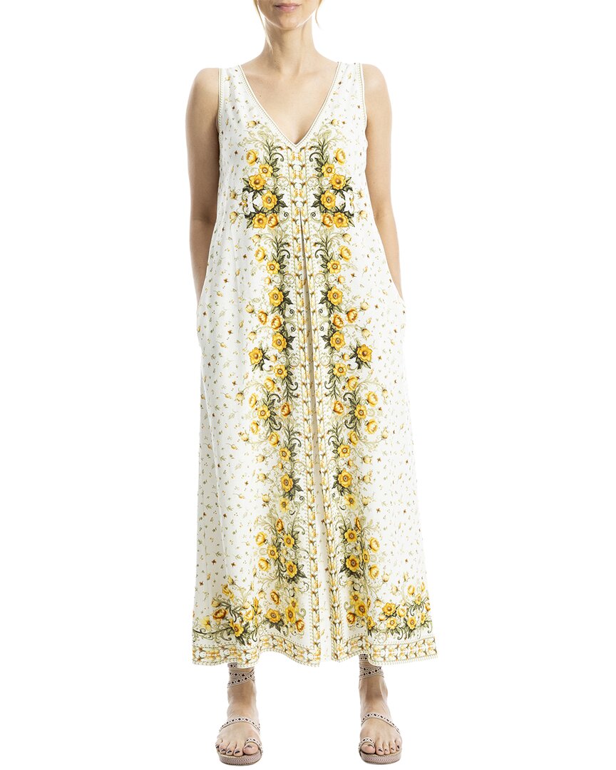 Max Studio V-neck Linen-blend Maxi Dress In White