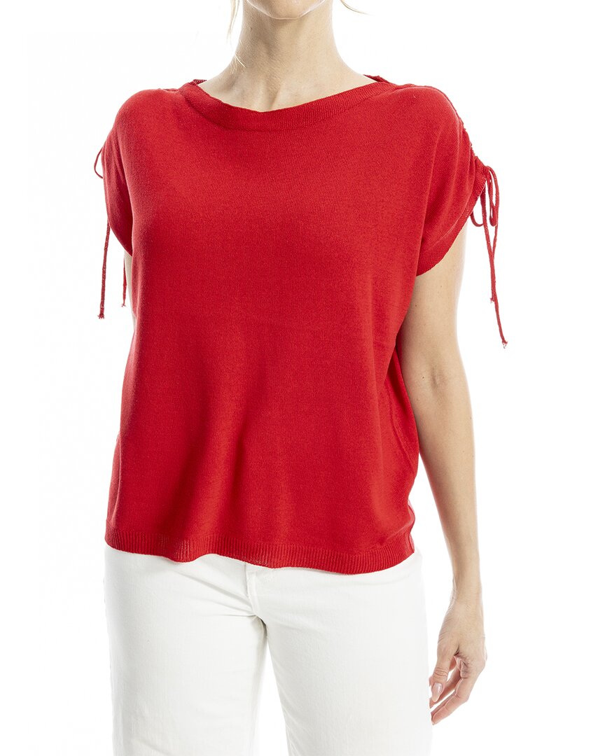 Max Studio Drawstring Sleeve Linen-blend Top In Red