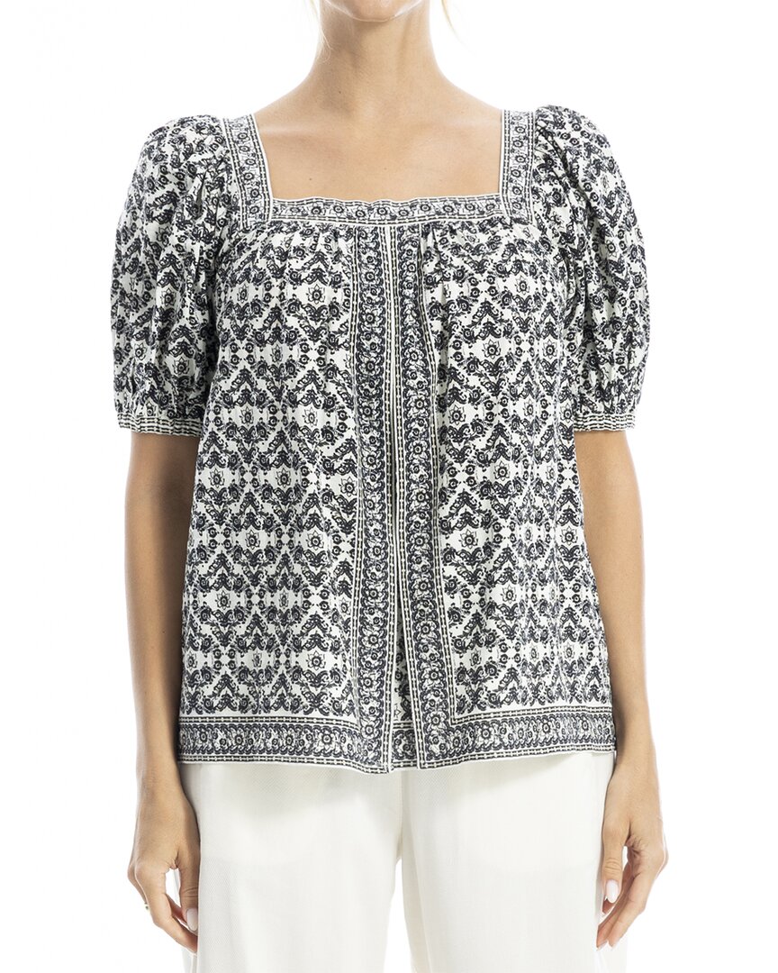 Max Studio Square Neck Puff Sleeve Blouse In White