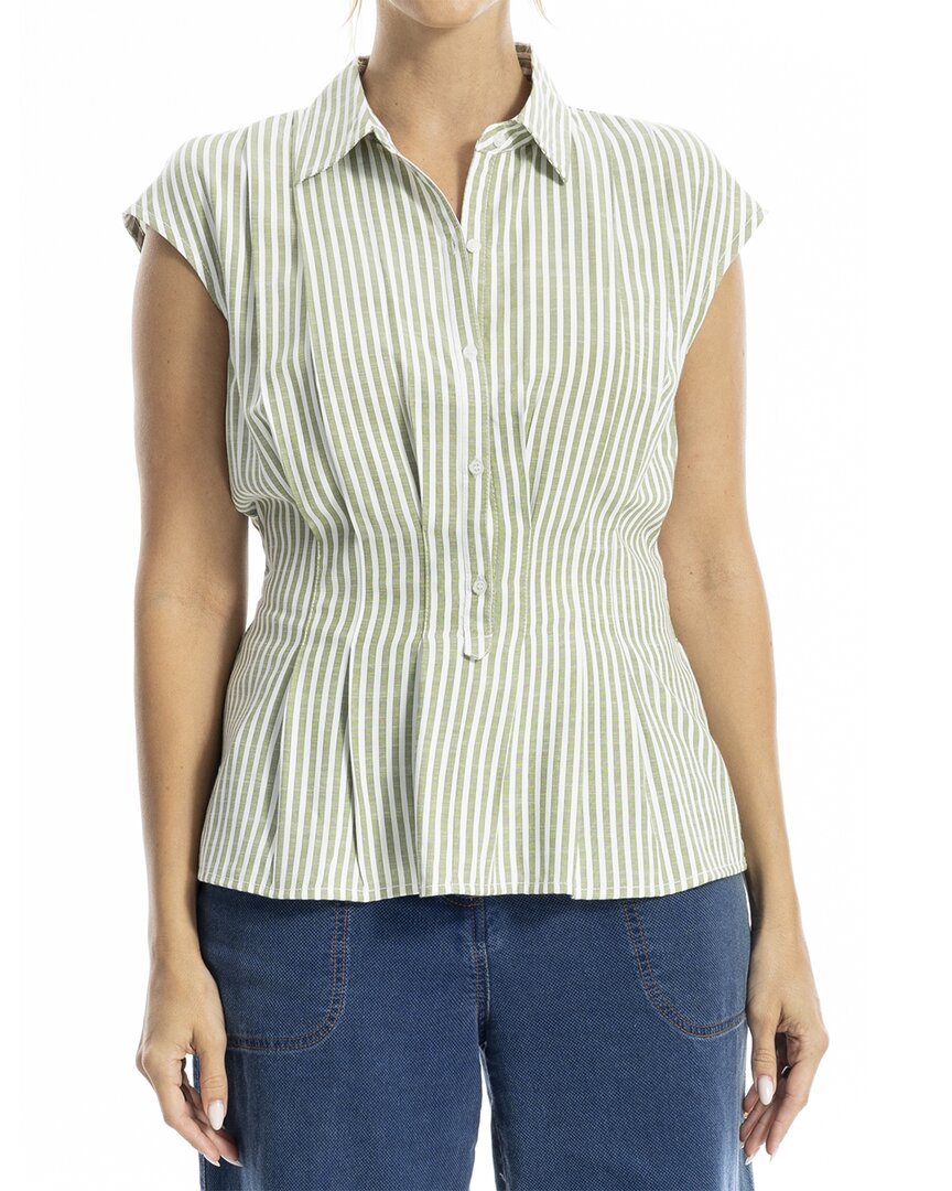 Max Studio Cap Sleeve Collared Shirt In Green