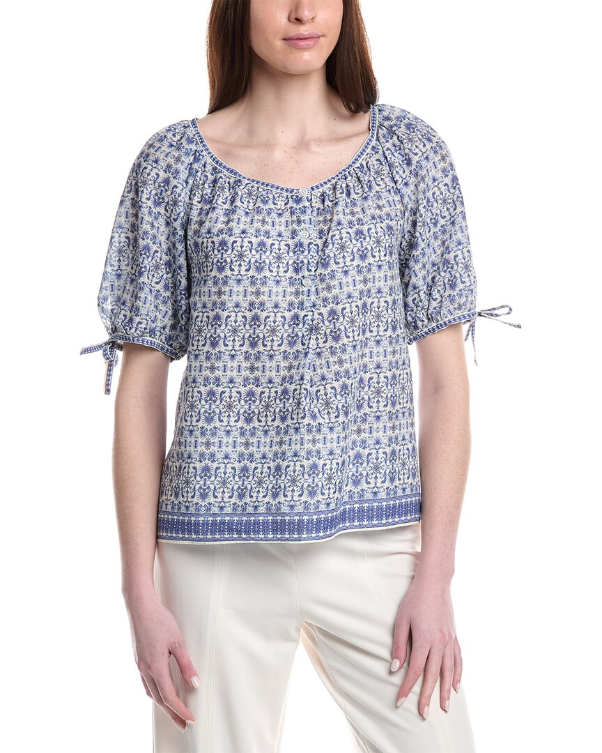 Max Studio Tie Puff Sleeve Blouse In Blue