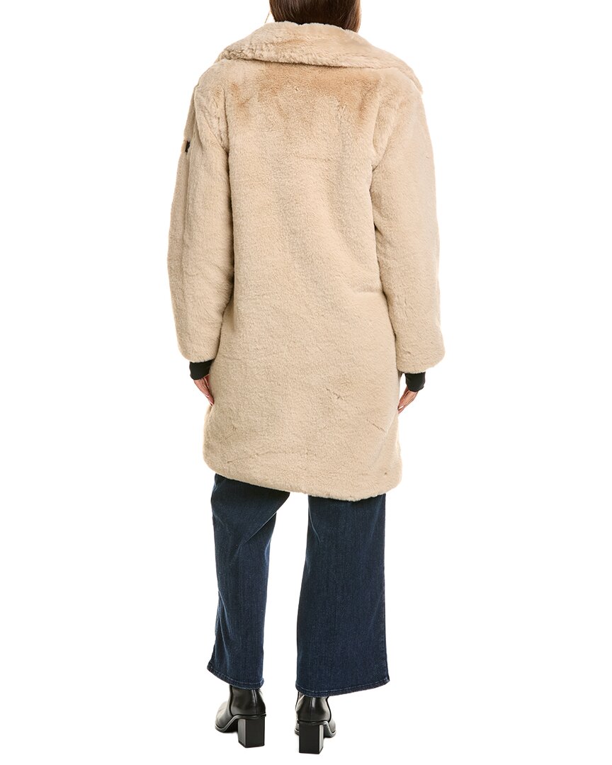 Sam . Long Leather-trim Coat In Brown