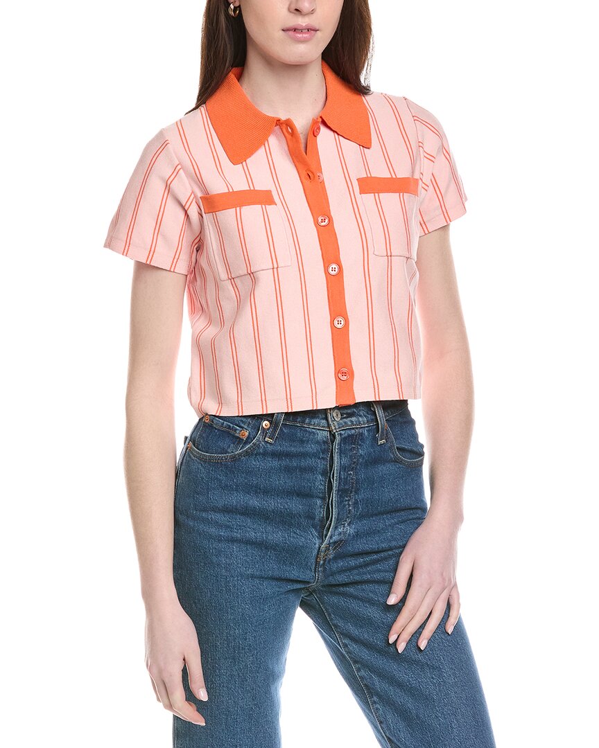 Line & Dot Rheba Stripe Sweater Top In Orange