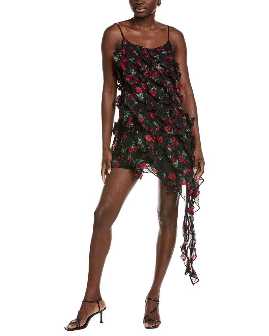 Endless Rose Print Ruffled Dress In Black