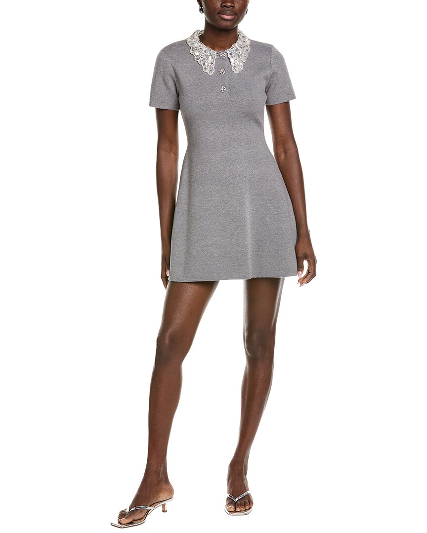 Endless Rose Detachable Rhinestone Collar Knit Mini Dress In Gray