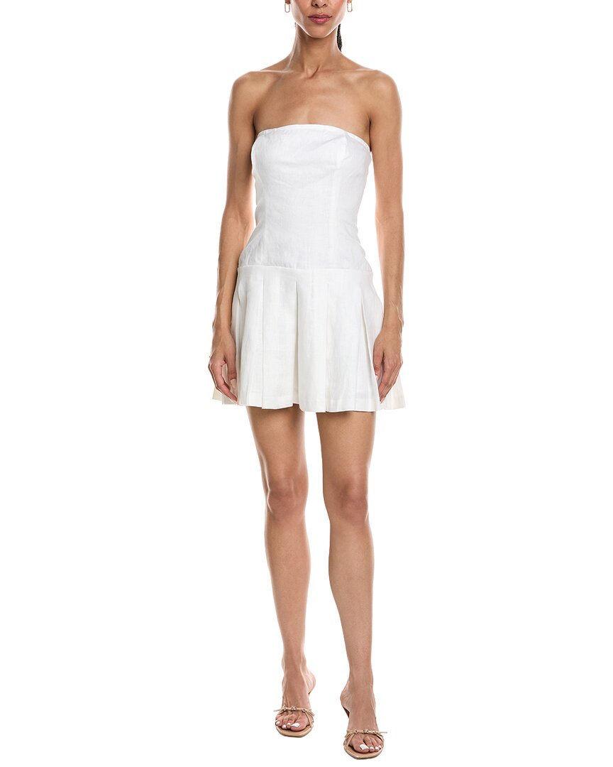 Reveriee Sleeveless Linen Mini Dress In White