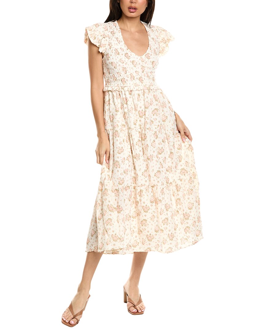 Reveriee Cap Sleeve Midi Dress In Pink