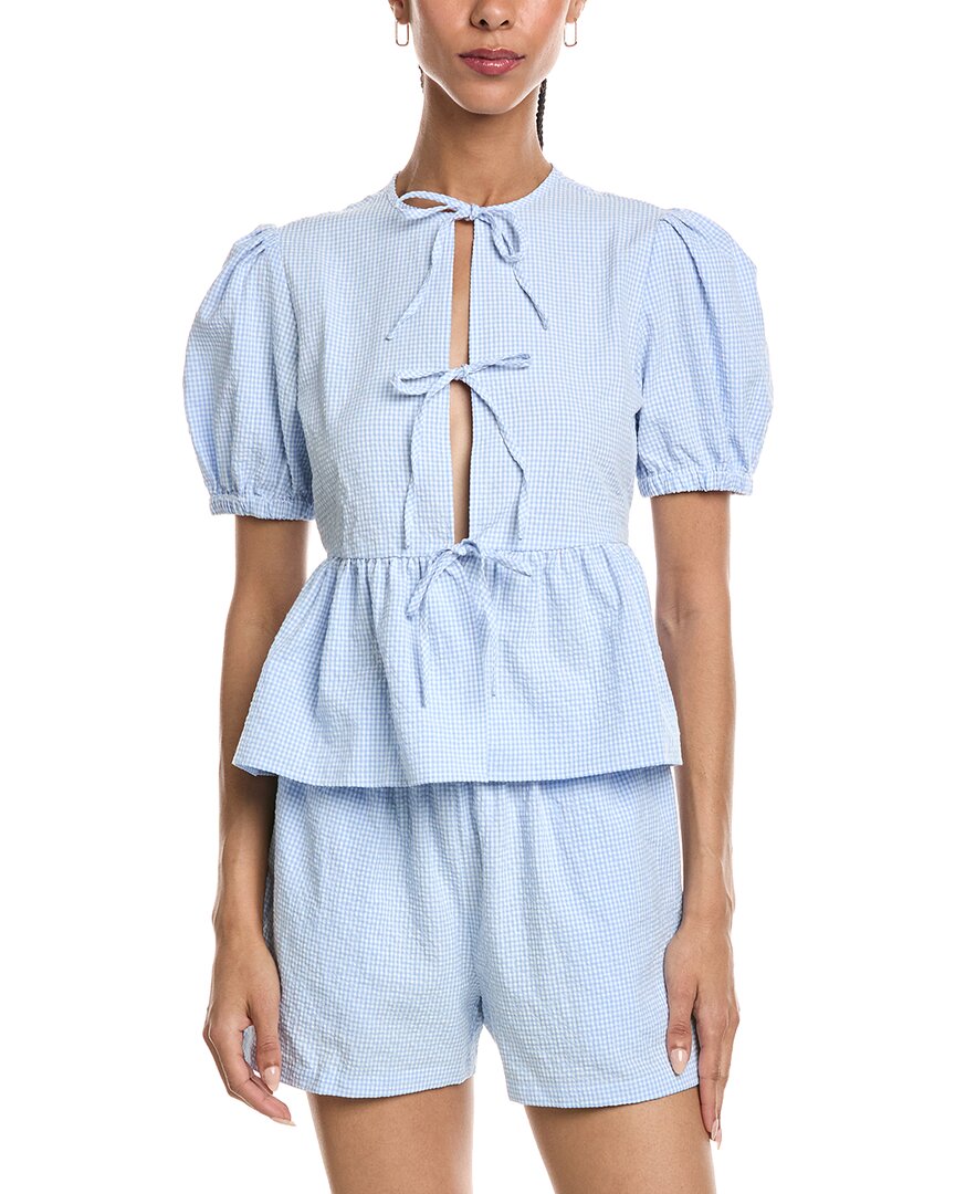 Reveriee Tie Front Top In Blue