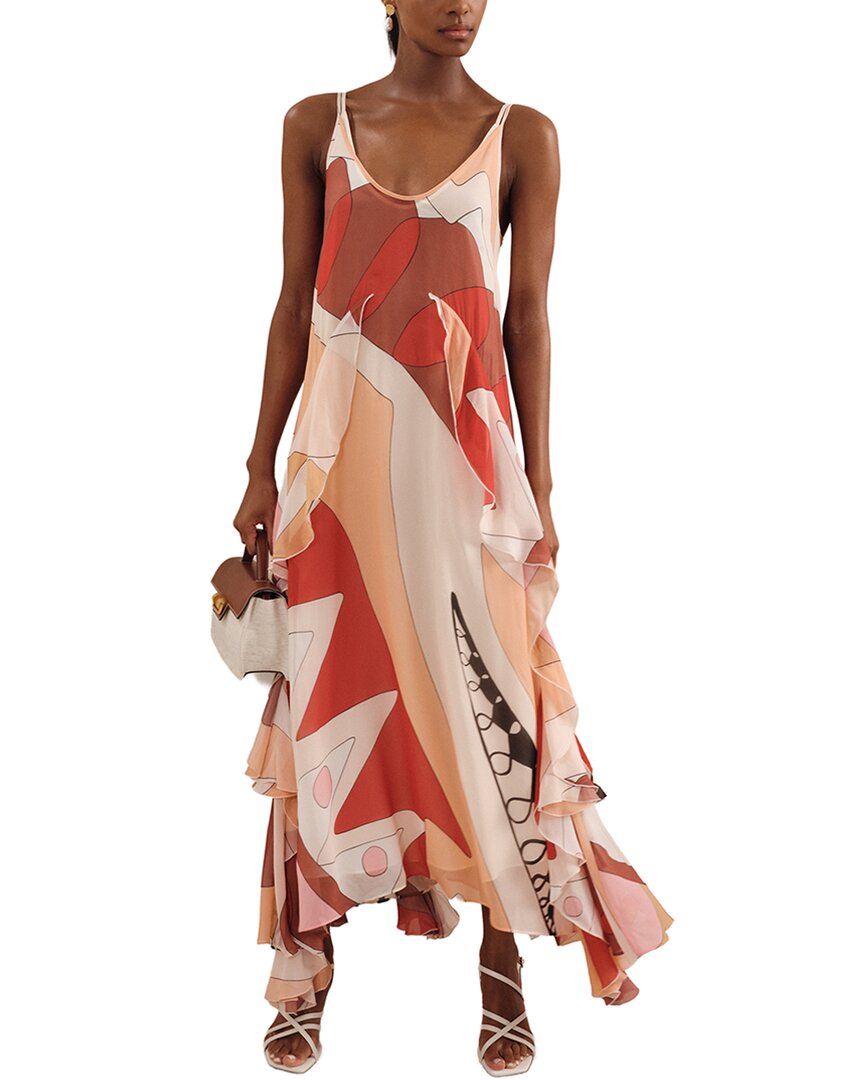 Reiss Women's Cream/Red Sasha Printed Ruffle Trim Maxi Dress - Image 2