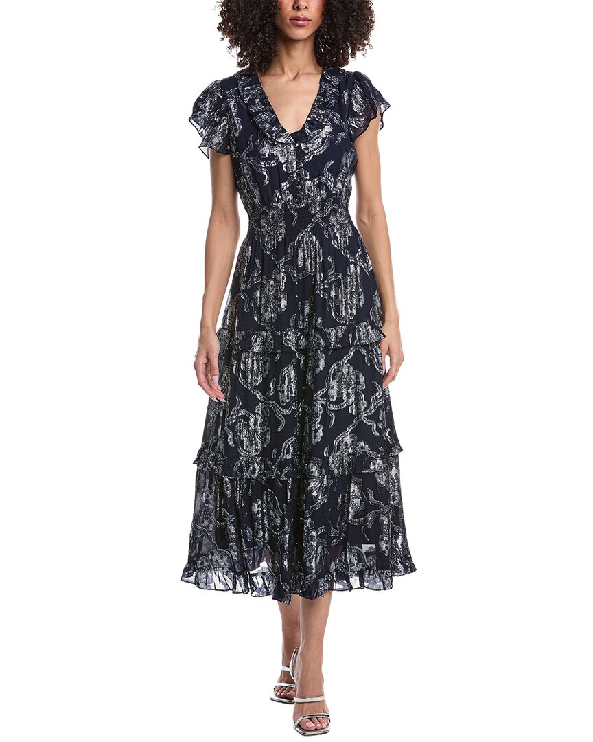 Sail To Sable Ruffle Hem Midi Dress In Blue