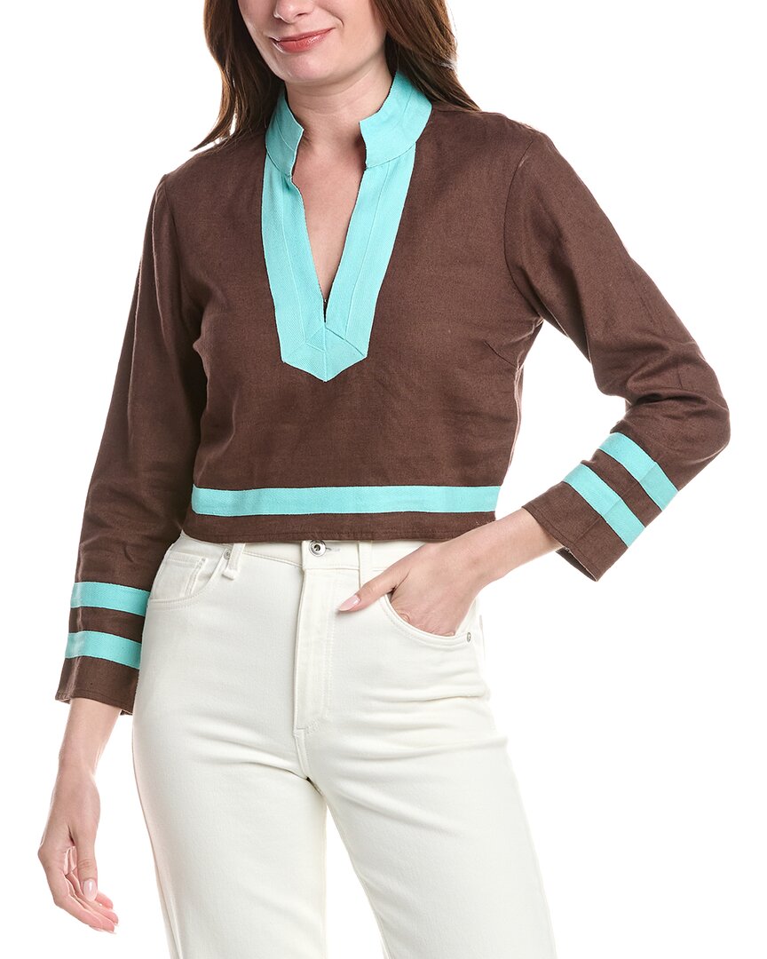 Sail To Sable The Tunic Linen-blend Top In Brown