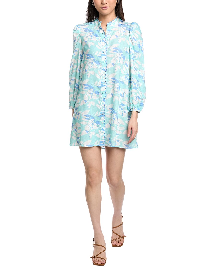 Sail To Sable Scalloped Linen-blend Shirtdress In Shadow Leaves