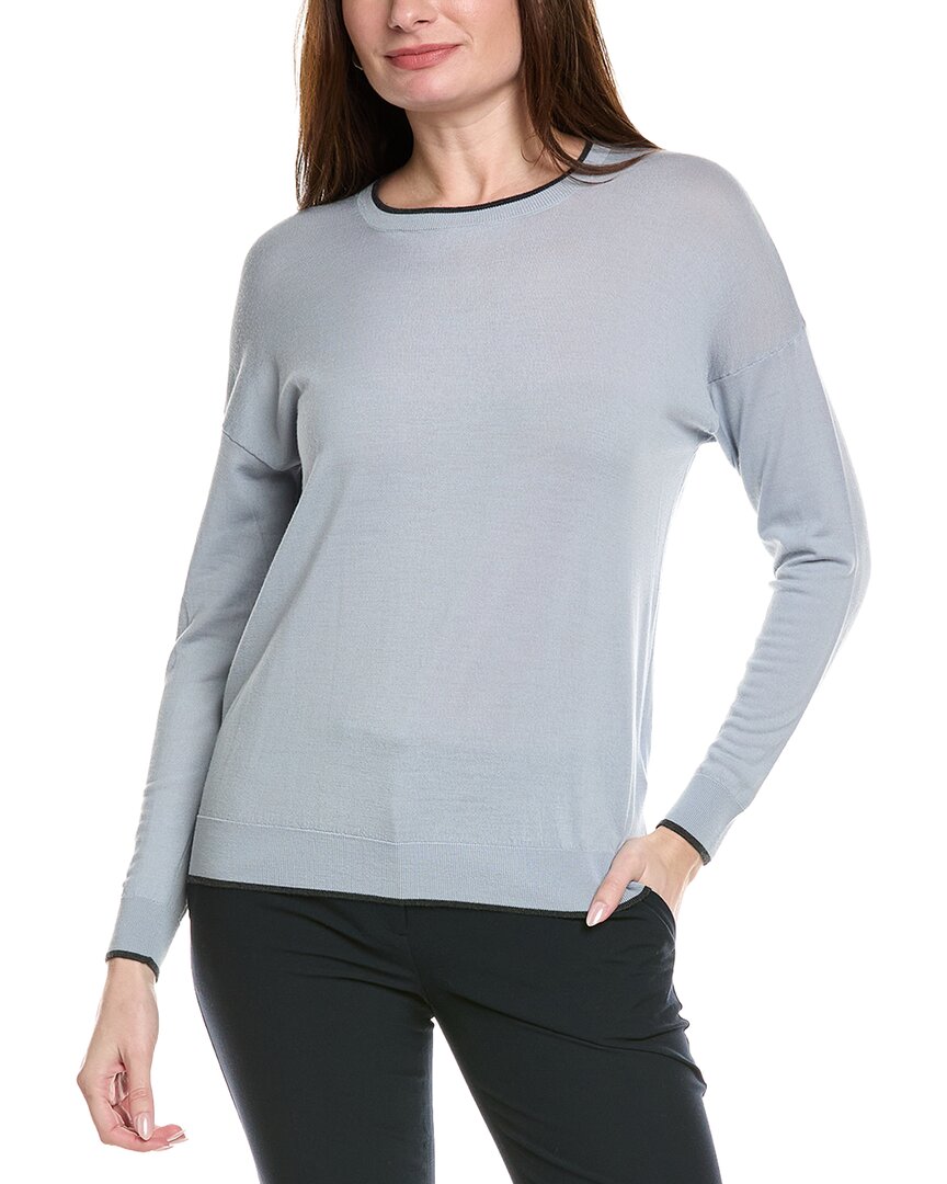 Eleventy Round Neck Tipping Wool Sweater In Blue