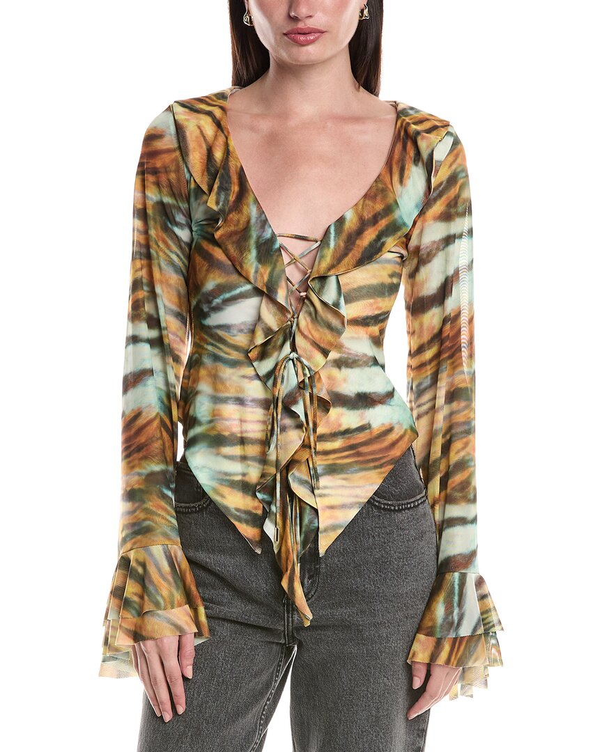 Afrm Cadence Ruffle Front Lace-up Top In Yellow