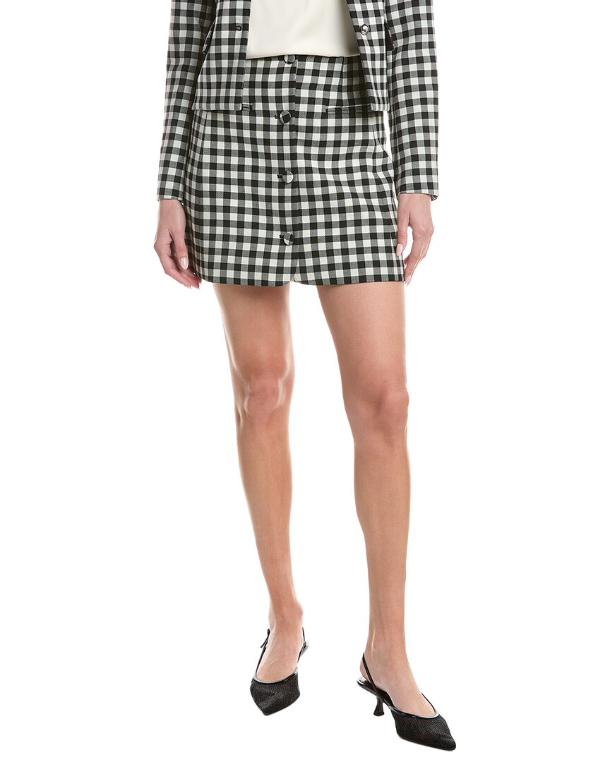 Rebecca Taylor Phillipa Check Button Front Wool-blend Mini Skirt In Black