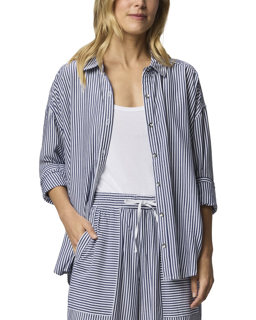 Splendid Ella Striped Button Down Shirt In Blue