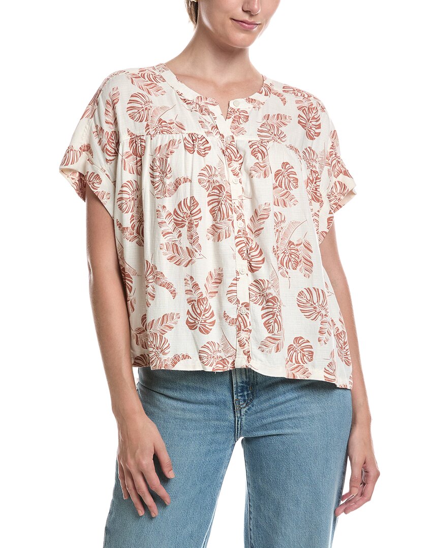 Splendid Short Sleeve Button-up Top In White